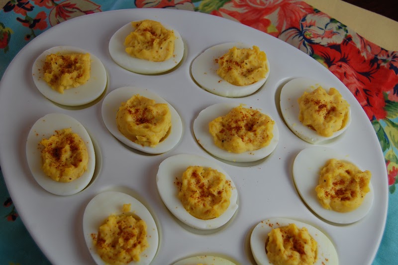 tray of deviled eggs