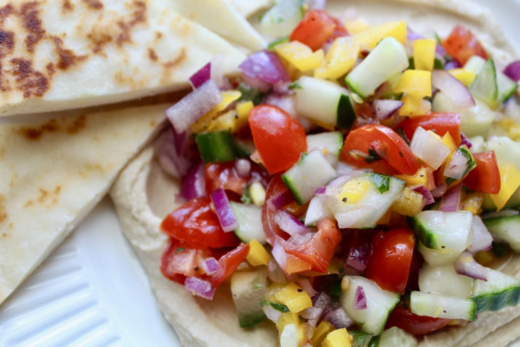 Hummus with Cucumber Salad Topping