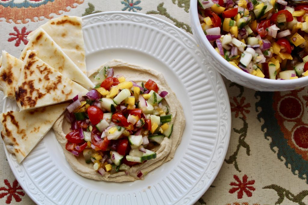 Hummus with Cucumber Salad Topping