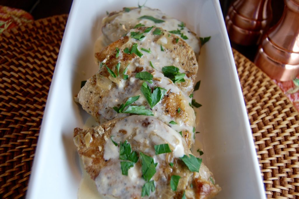 Crockpot Pork Chops with Creamy Herb Sauce