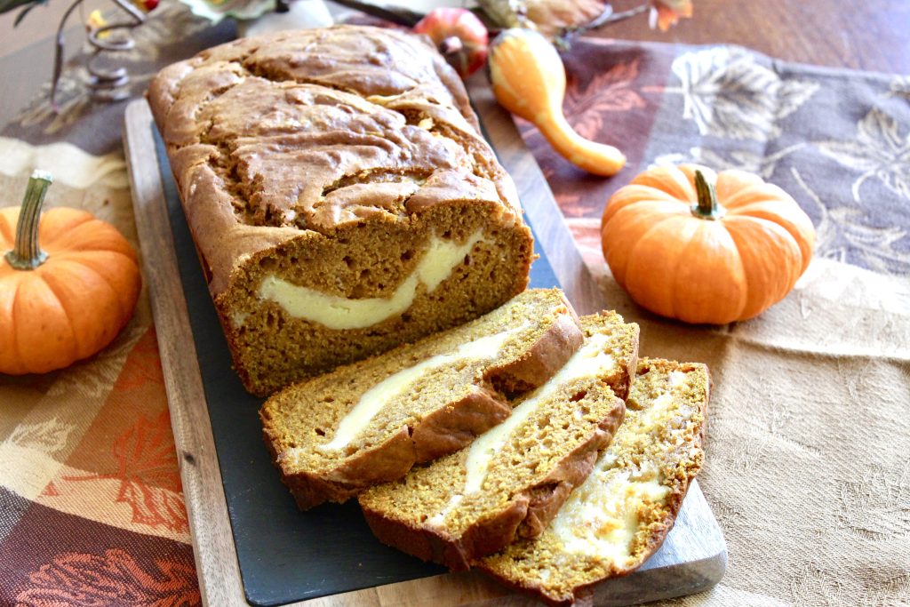 Pumpkin Bread with Cream Cheese Swirl