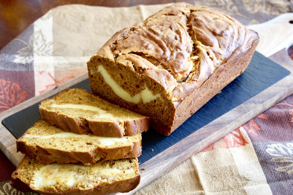 Pumpkin Bread with Cream Cheese Swirl