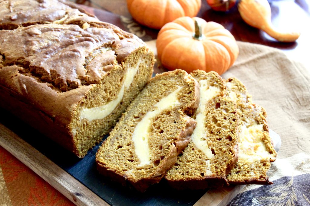 Pumpkin Bread with Cream Cheese Swirl