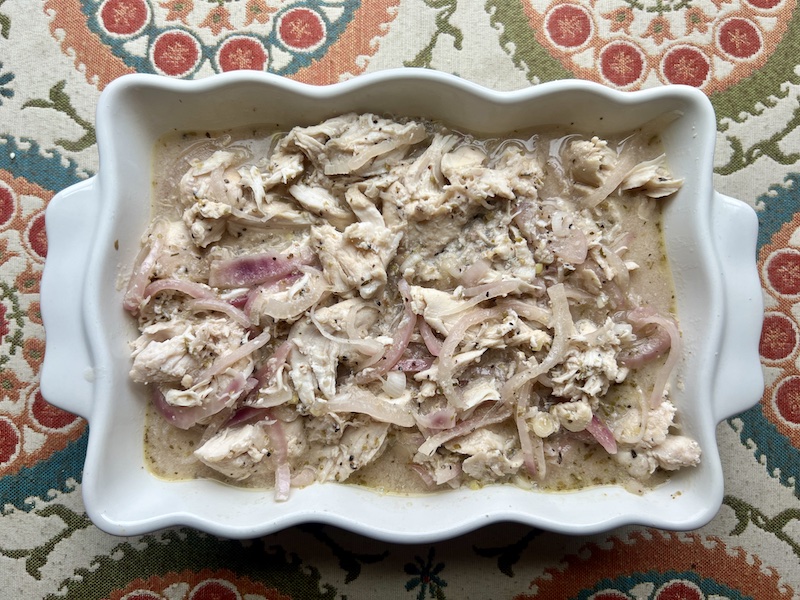bowl of Slow cooker (or instant pot) Greek Chicken
