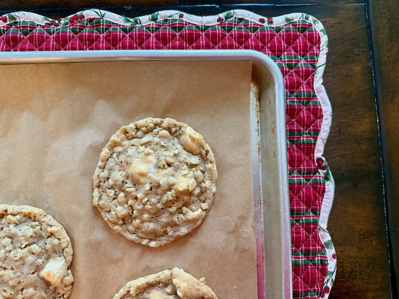 Crispy Marshmallow Cookies (like Costco) on a cookie sheet