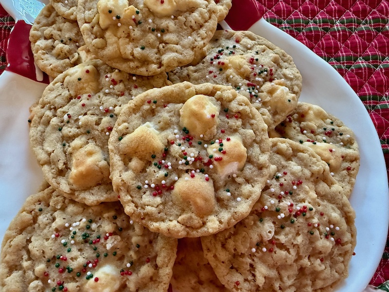 Crispy Marshmallow Cookies (like Costco) with Christmas sprinkles